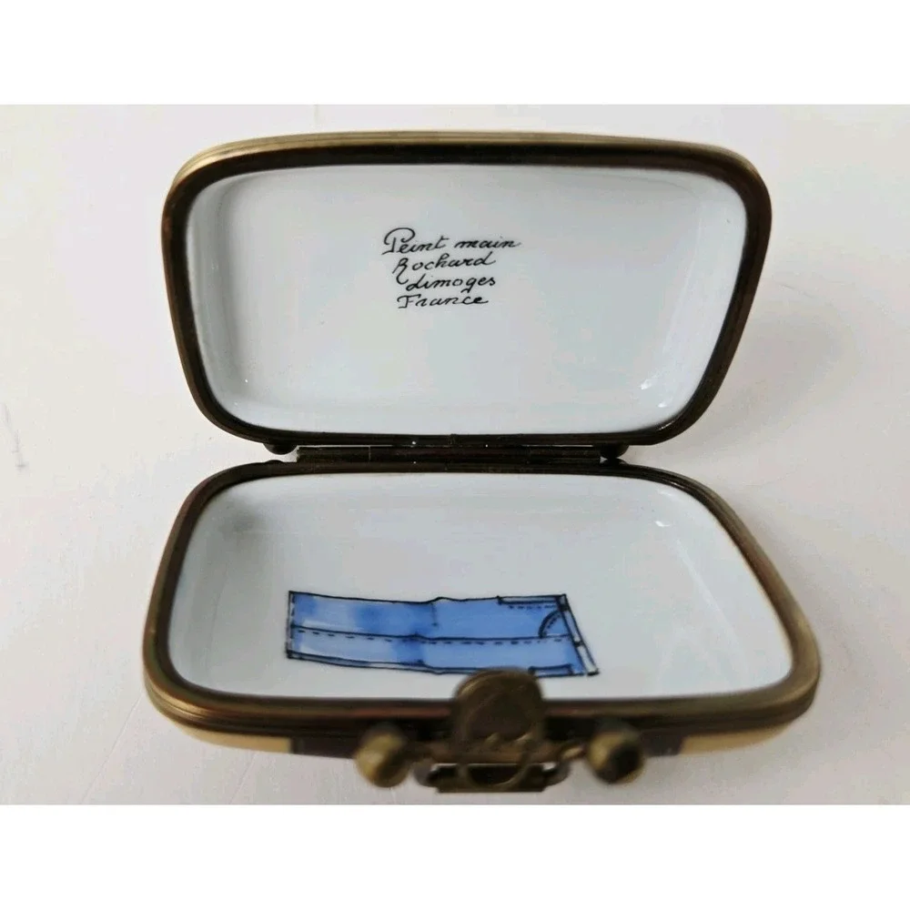 Limoges France trinket box suitcase travel bag luggage Paris New York